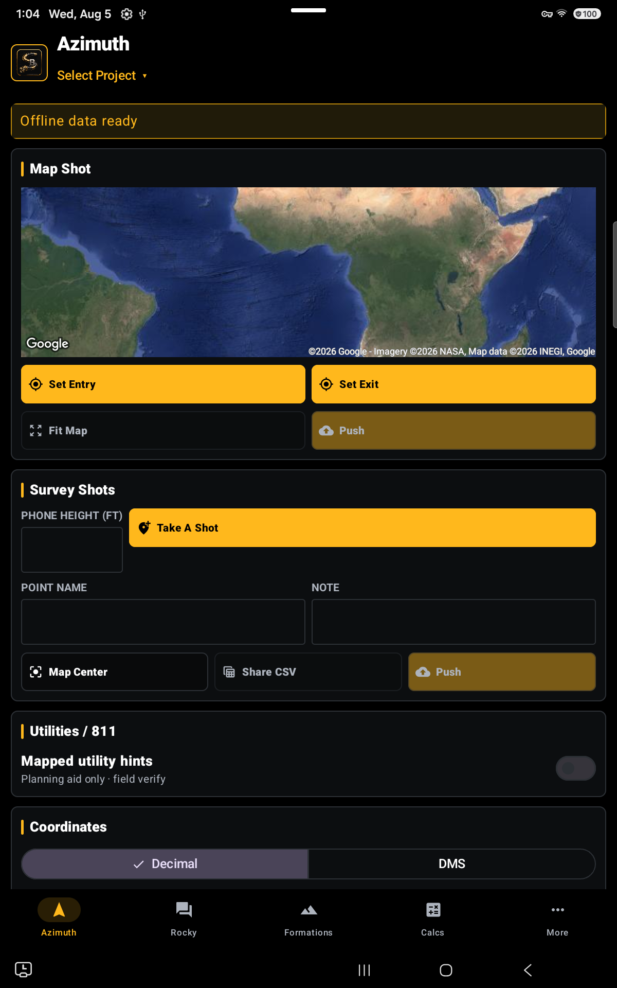 Live SteerBook Mobile Android azimuth and survey screen